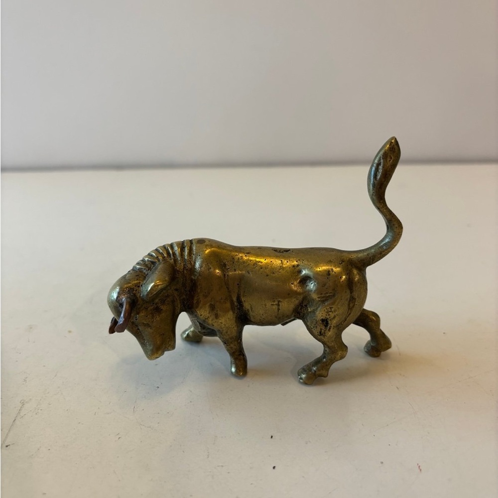 Vintage cast brass bull statue Figurine small